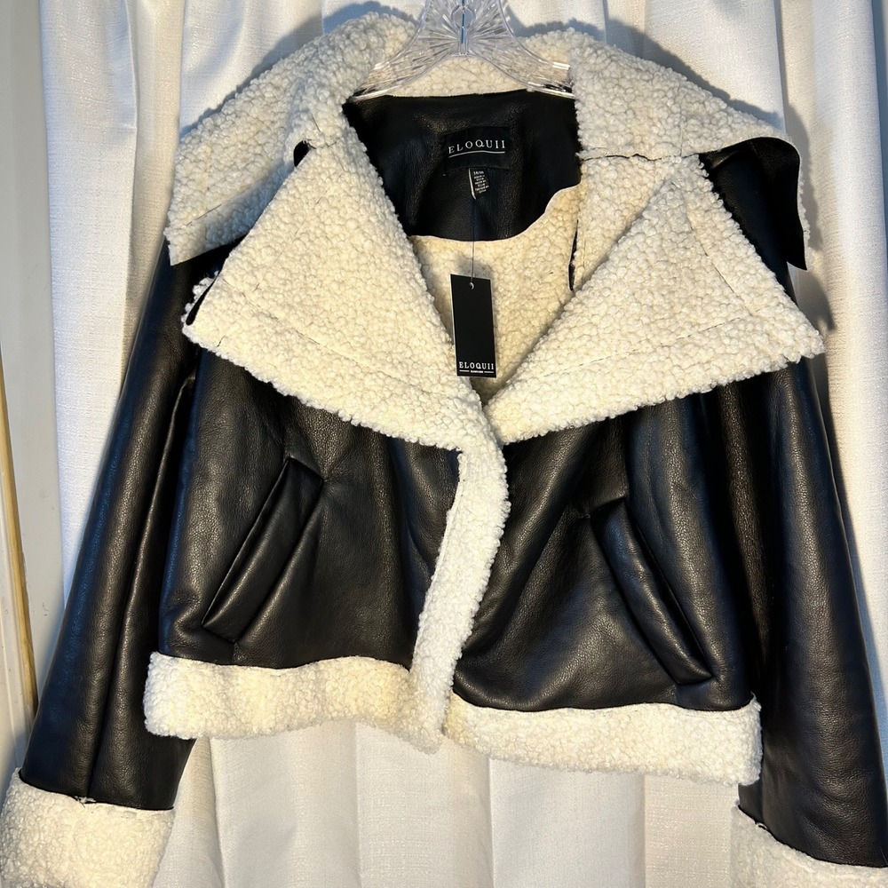 ELOQUII Black Faux Leather Sherpa‎ Lined Moto Jacket Women's Size 14 NWT